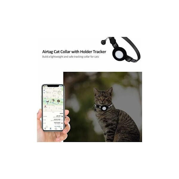 Airtag Apple Air Tag -kissojen kaulapanta turvakiinnityksellä ja kellolla, 1 cm leveä heijastava kissojen kaulapanta Airtag-pidikkeellä kissoille, pennuille, pentuille (musta)