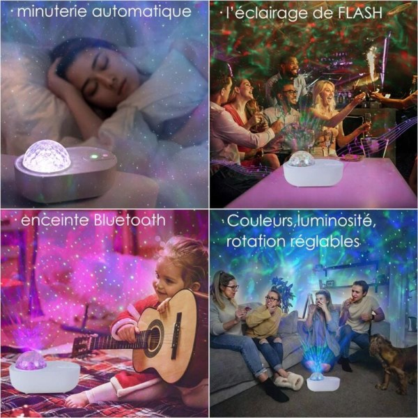 Nattlampa för barn, LED stjärnhimmel projektor nattlampa, hav våg och galax projektionslampa med färgade lampor, Bluetooth musik och fjärrkontroll