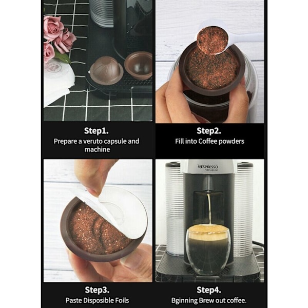 Genanvendelig Kaffe Kapsel Filter til Vertuo Genopladelig Kop Holder med Tamper Sikker Fyldningsring