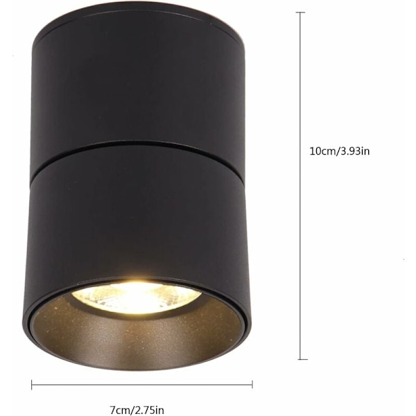 Justerbare Takspotter Overflate Montert Spotlight 7W LED Takspotter Taklampe Justerbar Vinkel Takvegglampe COB Lampe, 360～ Rotatab