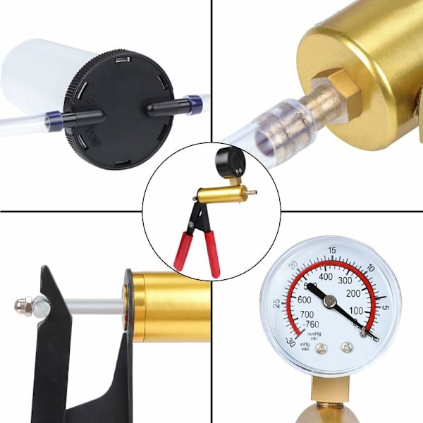 Vakuumpumpe for bil, bremseluftutblåsning, med vakuummåler, adapter