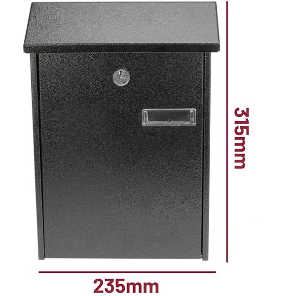 Metal postkasse til breve i sort 23,5 x 7,5 x 31,5 cm