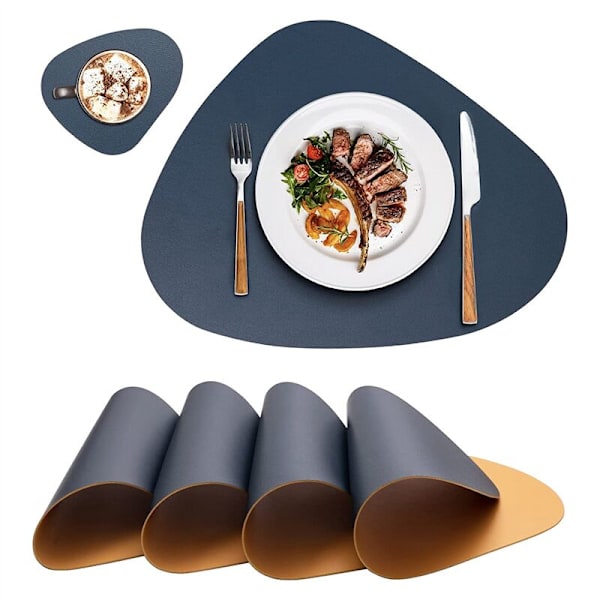 Underlägg och Kunder 4 Set, Underlägg, Tvättsbart Plast Rund, Matbord Dekoration, Mörkblå + Gul Underlägg