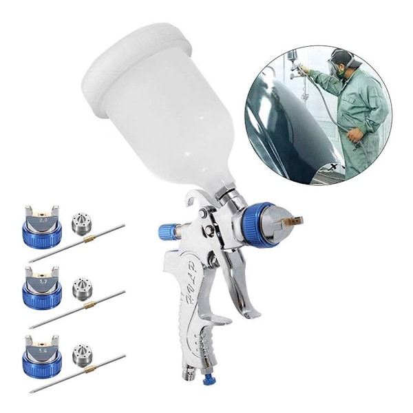 2008 HVLP Bilmaling Luft Sprøyte Gravity Feed 3 Dyser 1.4/1.7 2mm Dyses Størrelse 600Cc Beger (Blå)