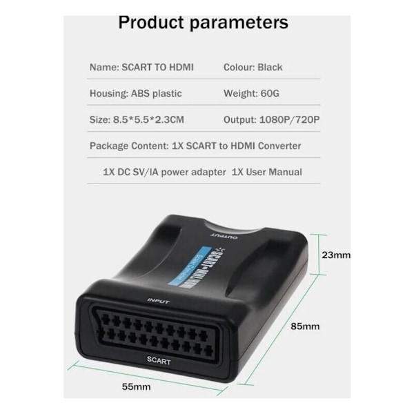 Promosjons-spenningsomformer - Scart til HDMI 1080P 60Hz Scart-adapter Plug and Play Analog til Digital Konverter Audio Video Box Adapter..