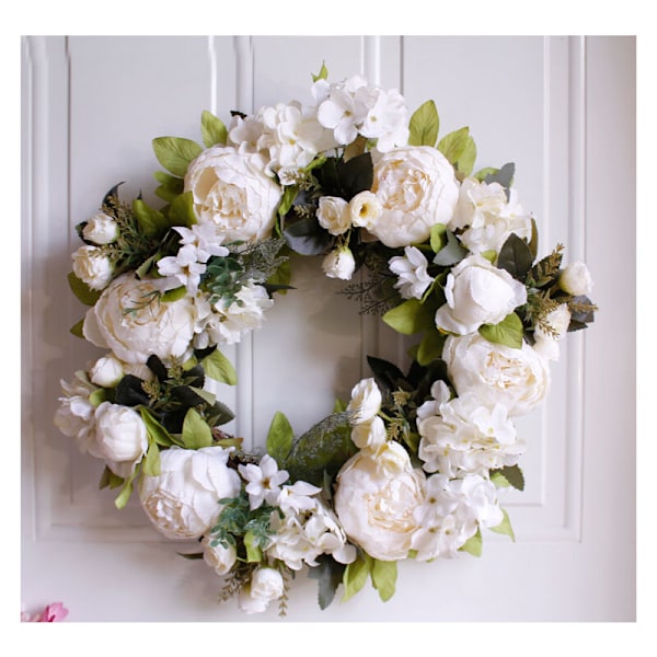 Dörrkrans med belysning Dekoration Dörrkrans med belysning för ytterdörren för bröllop/födelsedag/vardagsrum 1 styck (40 cm, mjölkvit pion)