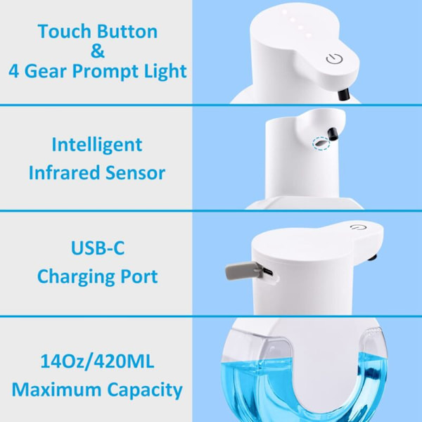Smart Automatisk Sensor Dispenser 430ML Håndvask Vask Infrarød Sensor Skum Version