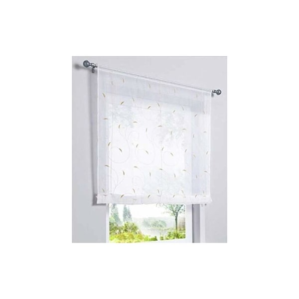 1 st fönstergardin blommig broderi Raffrollo högkvalitativt voile rumsdekoration badrum balkong (Khaki, 80x100cm)-Sunny