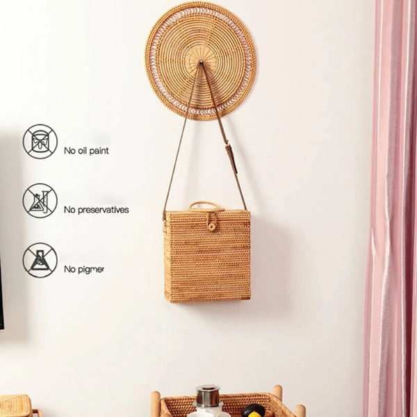 Naturlig Boho Flettet Kurv Rattan Dekor Flettet Dekor Flettet Vægophæng
