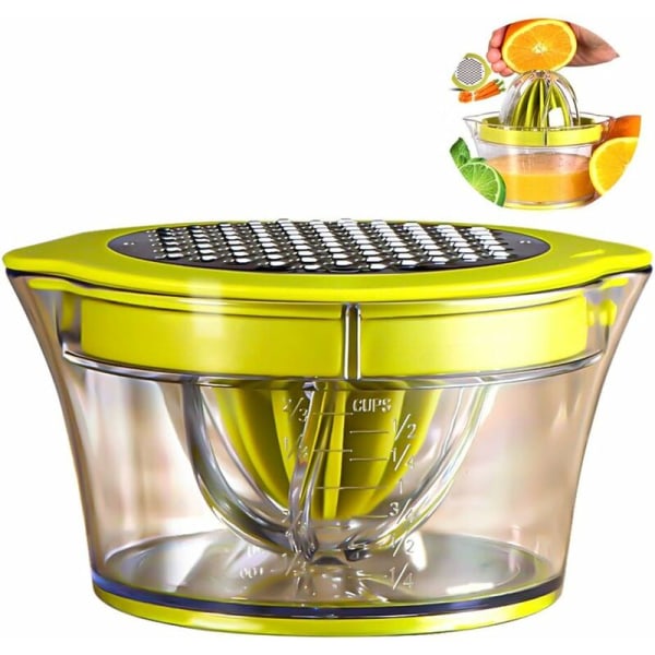 Multifunktionell manuell citrusjuicer, 4 i 1 juicer för apelsiner, citroner, citrusfrukter, med 2 pressar, graverad mått 400 ml