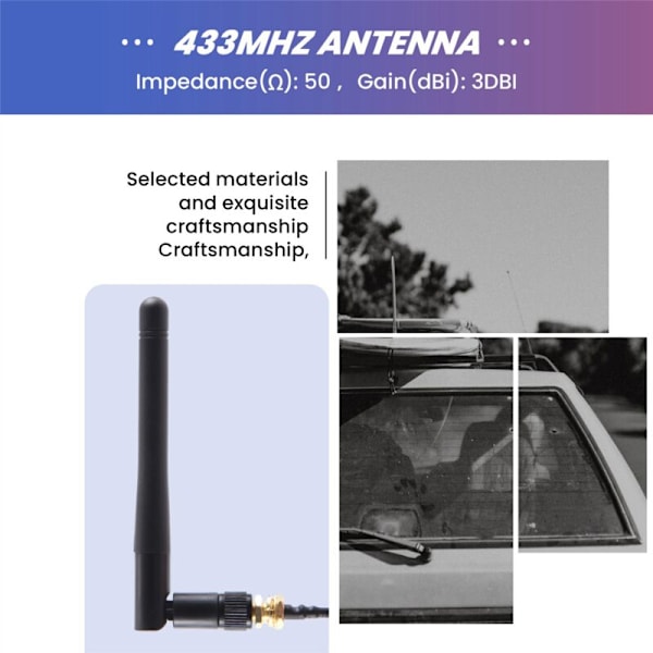 433Mhz Antenne 3Dbi GSM RP-SMA Plugg Vanntett Gummi Lorawan Antenne + IPX Til SMA Forlengelseskabel