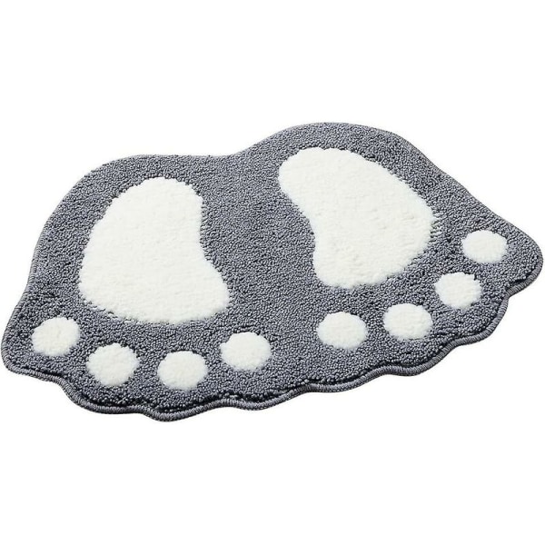 Non-Slip and Absorbent Bathroom Rug, Big Feet Pattern, Polyester, Gray, 40 x 60 cm