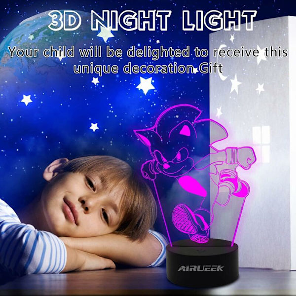 Sonic the Hedgehog 3D Illusionslampa - 16 Färgvariationer/1 Fjärrkontroll/1 Svart Bas/-Rum Dekoration Kreativ Anime Actionfigur Presenter För Barn