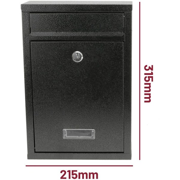 Metal postkasse til sorte breve 21,5 x 8,2 x 31,5 cm