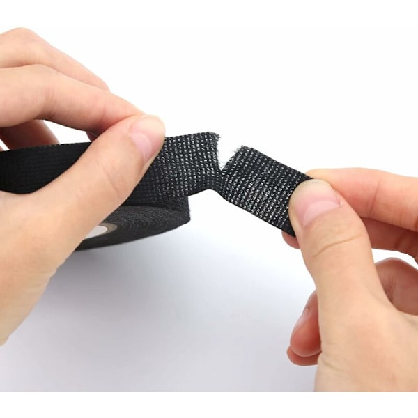 Rolls Fabric Tape, Varmeisolerende Tape til Indpakning, Bilkabler, Varmebestandig, Lydabsorberende (Sort)