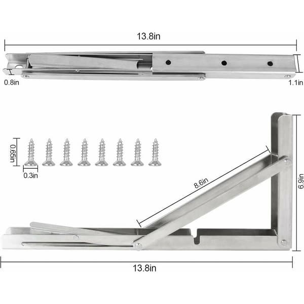 Fällbara hyllkonsoler, 2-pack rostfria fällbara hyllkonsoler, väggmonterade fällbara hyllkonsoler - Infällbar hyllkonsol med skruvar -