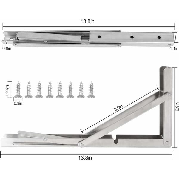 Folding Shelf Brackets, 2 Pack Stainless Steel Folding Shelf Brackets, Wall Mounted Folding Shelf Brackets - Retractable Shelf Bracket with Screws -