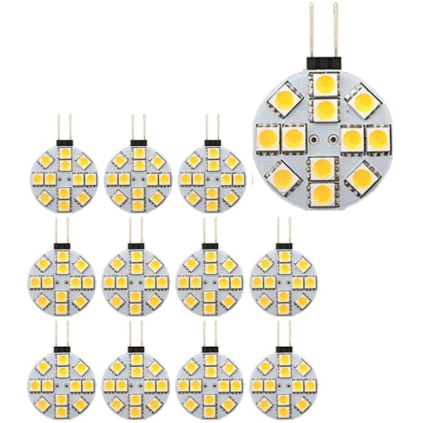 12 stk G4 Puck-lys LED-pærer Rund sidepinnsfot 5050 12SMD RV-lys Hjemmeleselys, Varm hvit