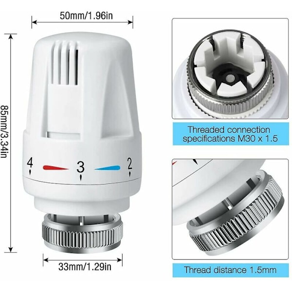 4 st Termostatiska Radiatorhuvuden, Trv M30 X 1.5 Radiator Termostatiskt Huvud, Radiator Termostatisk Ventil, för Hemmakontor Värme System