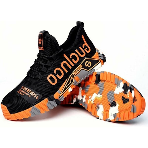 Säkerhetsskor för män Ståltå Sneakers Lätta arbetsskor Dam Andningsbara industriella sneakers Andningsbara mesh sneakers, Orange 44