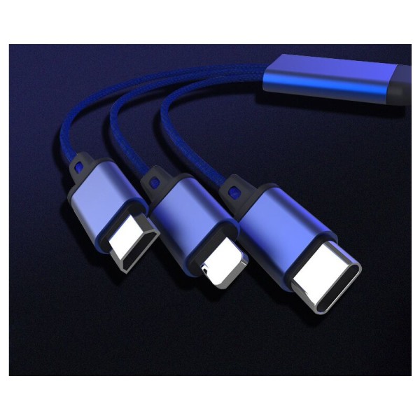 Multi USB-kabel, 3-i-1 Multi-USB-laderkabel Nylonflettet hurtiglading - 1,2 M, rød-DENUOTOP