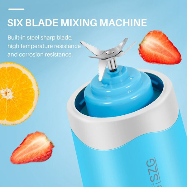 Bärbar Juice Blender Usb Saftkopp Multifunktionell Fruktblender Sex-Blads Blender Smoothies - Blå