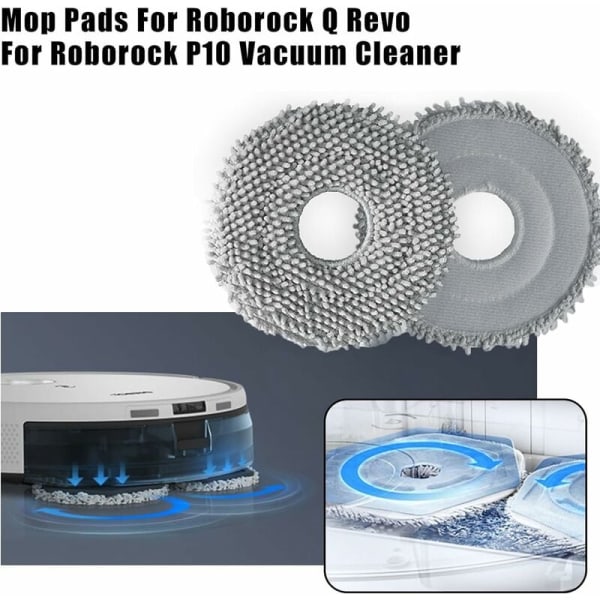 4 stk moppekluter for Roborock Q Revo for Roborock P10 støvsuger reservedeler, vaskbare og gjenbrukbare moppeputer