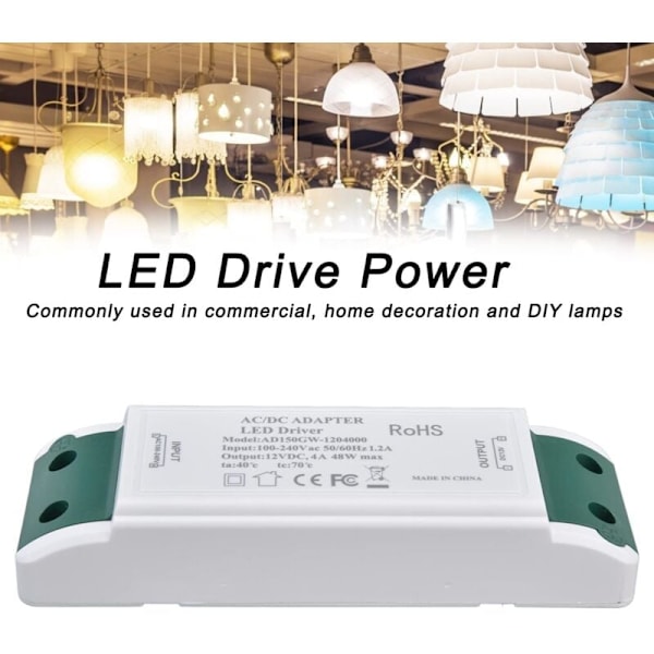 48W 4A Konstant Spänningsadapter, 12V DC LED Strömtransformator, 12V Strömförsörjning för LED från AC100‑240V