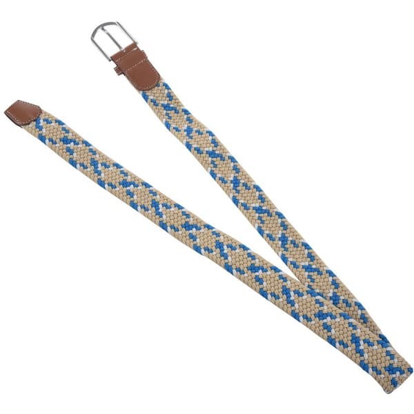 Elastisk stretch vevd lerret skinn spenne belte blå hvit
