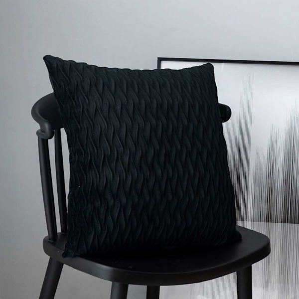 Sammetskuddar 45x45cm för Vardagsrumssoffa, Set om 2, Enfärgade, Kvadratiska Kuddfodral, Sovrumsdekoration, Svart