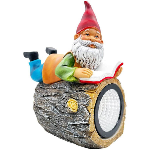 Solcellelampe Dværg Statue i Resin Dekorativ Havelys Gnome Figur Udedekoration Ideel til en Have Læsningsstil