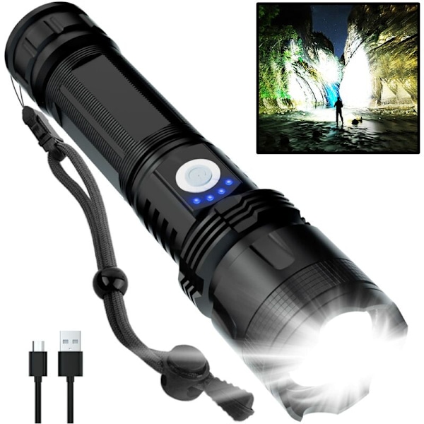 Sponsrad Annons - Laddningsbar LED-ficklampa, 10000 Lumen Super Ljus Ficklampor Hög Lumen Taktiska Ficklampor med 26.
