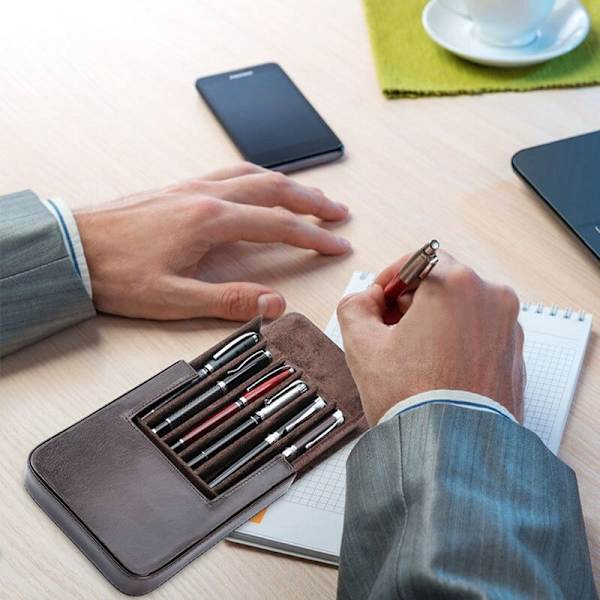 Håndlavet penneholder Fountain Pen Etui Læder Pen Pung Retro Pen Box Organizer til mænd kvinder drenge piger, sort