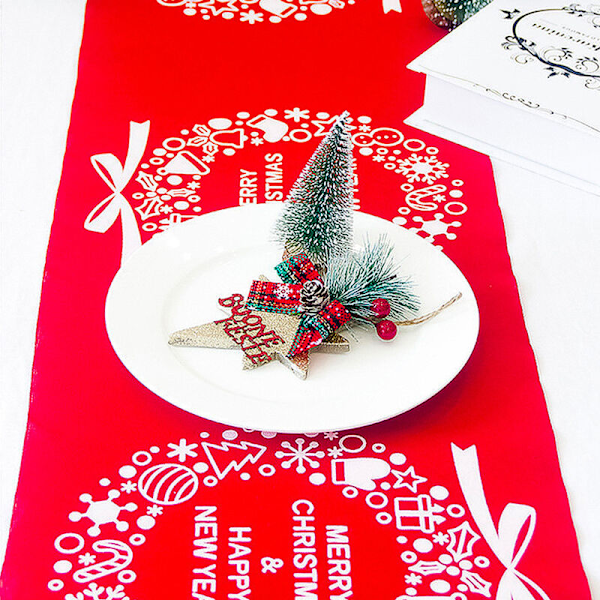 Juledug af Linned, til Julebord Dekoration (270x28cm), Trykt Rektangulær Dug