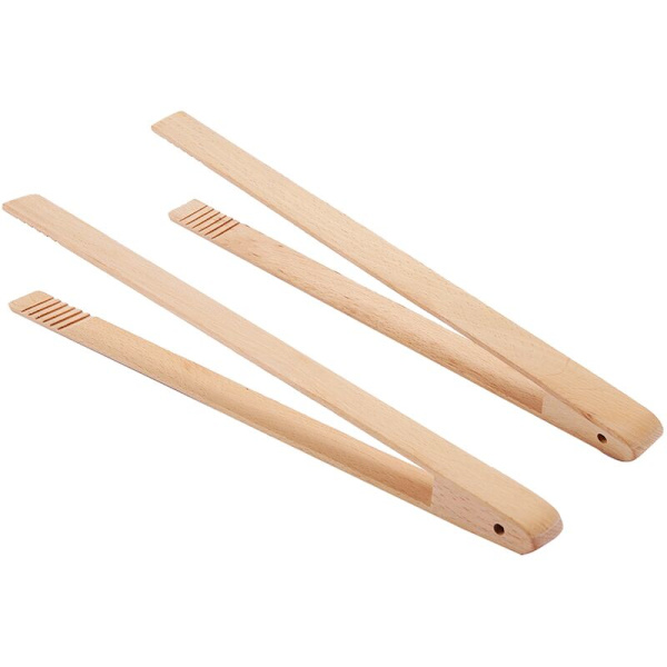4 pakker 12 tommer træ riste tang køkken tang til servering af mad, vende kød, gribe ristet brød og mere.
