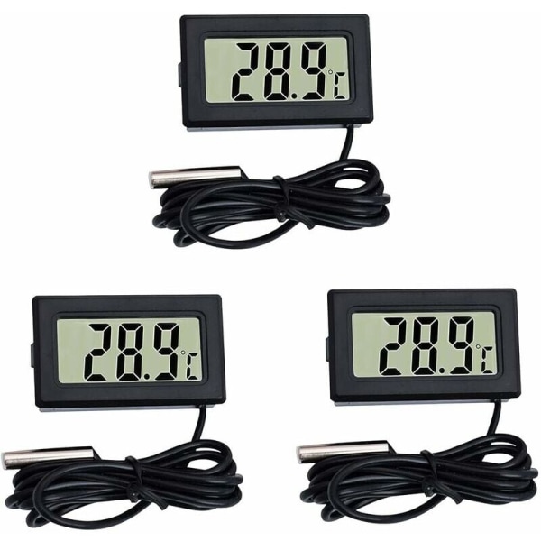 Mini LCD Digital Thermometer Thermometer Temperature Monitor with External Probe for Car/Fridge/Aquarium/Fish Tank/Room(3pcs Black)