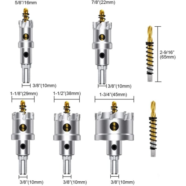 7-delt hullsagsett for hardmetall, 5/8 tommer-1-3/4 tommer heavy duty spiss hullsagsett for metall jern tre plast