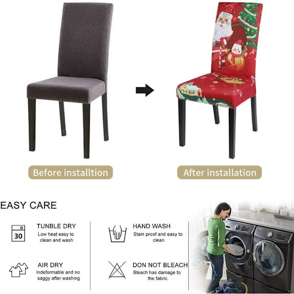 Jule-Stretch Stolsetersett med 4 - Moderne Elastiske Stolseter - Stolseterdekor for Universell Passform