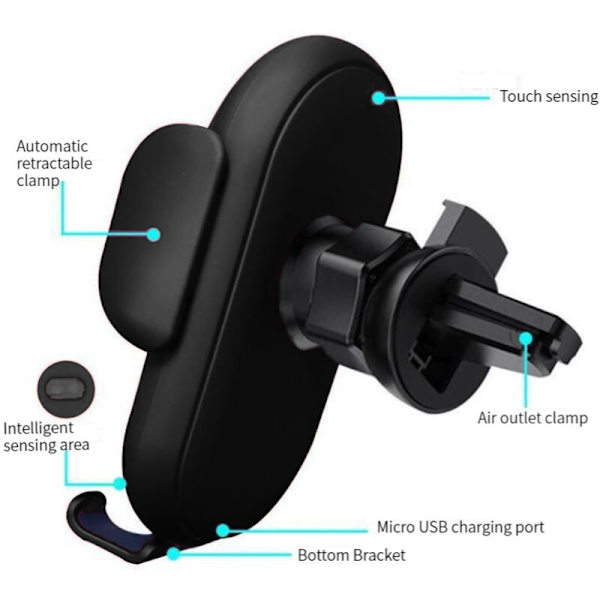 Smart Car Trådløs Lader Telefonholder, Trådløs Automatisk Sensing Biltelefonholder Lader