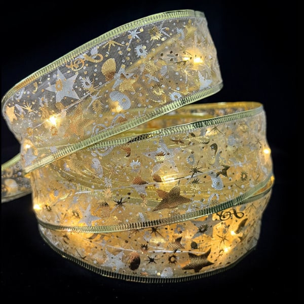 10m julband LED-slingor, juldekorationer Julgransdekoration Hänge Present Bronzer Dubbellagersband (guld, varmt ljus)