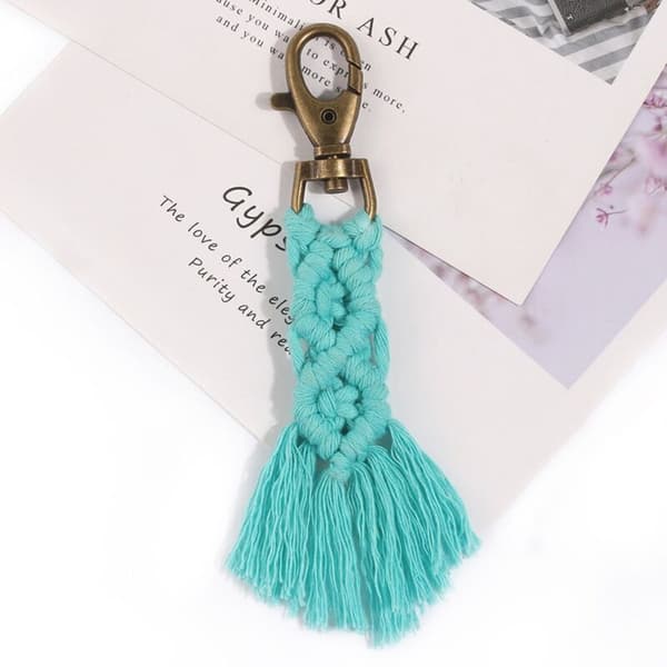 Mini nyckelringskit i macramé boho med handgjorda tofsar för biltelefon plånbok bröllopsgåva, C