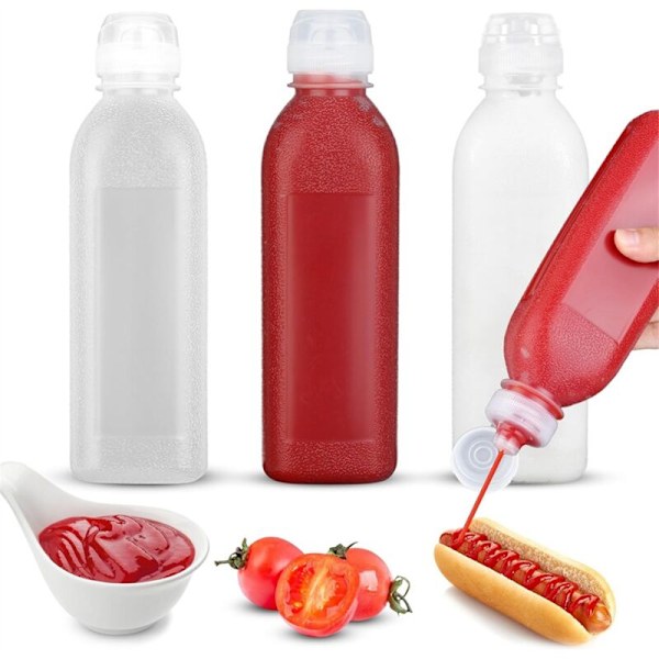 Squeezeflaskor för kryddor, såsflaskor, olivoljedispenser, ketchupflaskor, 3-pack 17 oz (500 ml)