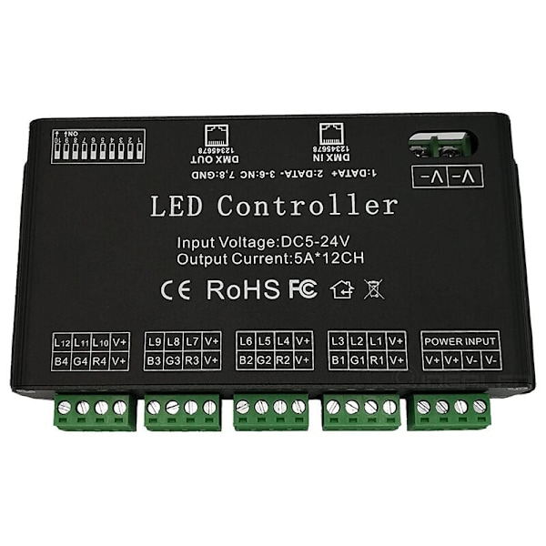 12 kanals DMX dekoder RGB LED-controller 60A PWM DMX512 lysdæmper til RGB LED-strip og LED-modul lys DC12V-24V