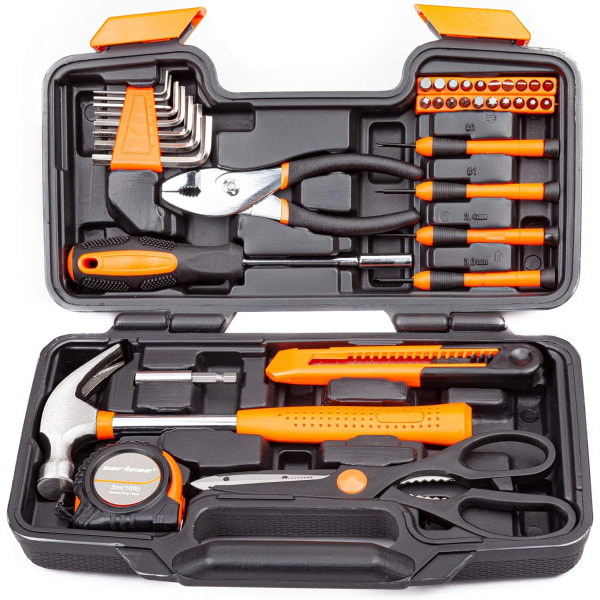 39-delers verktøysett for generell bruk for husholdningsbruk med verktøykasse i plast