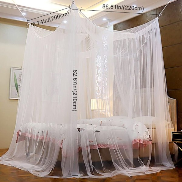 Forhome Firkantet Seng Myggenet, 210 x 190 x 240 cm Stor Polyester Myggenet Baldakin Net, Fire Døre Hurtig og Nem Installation, til Enkelt- og Dobbeltsenge