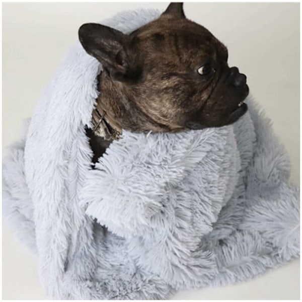 Fluffy Plush Hundedækken 100x75cm Beige - Dobbeltsidet - Super Blødt og Varmt - til Kæledyr - Hundebed Sovedækken