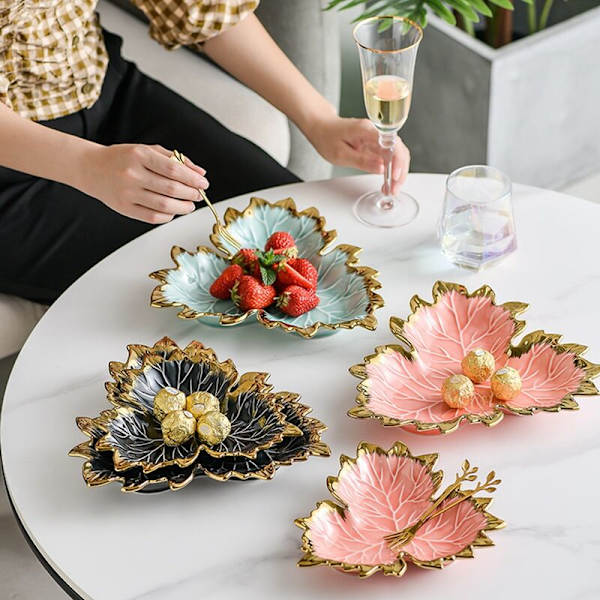 Phnom Penh Plate Maple Leaf Keramik Förvaring Serveringsbricka Tårta Dessertfat Organizer Vardagsrum Bordsartiklar F