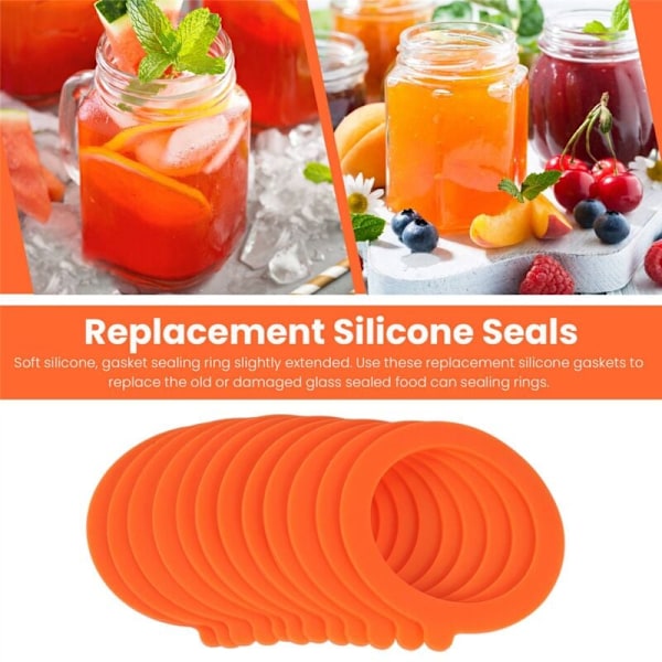 12-pack silikonersättningsringar, lufttäta gummipackningsringar för Mason Jar-lock, läckagesäker konserveringssilikon, orange