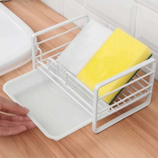 Vaskeservantkurv med avtagbart brett, kjøkkenvaskarrangør, hvit