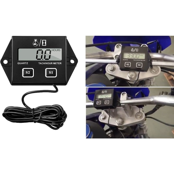 2PC Bensinmotor Varvräknare Timer Utbytbar Batteri Vattentät Induktion Digital Display 2 4 Slag Totalisator Timer